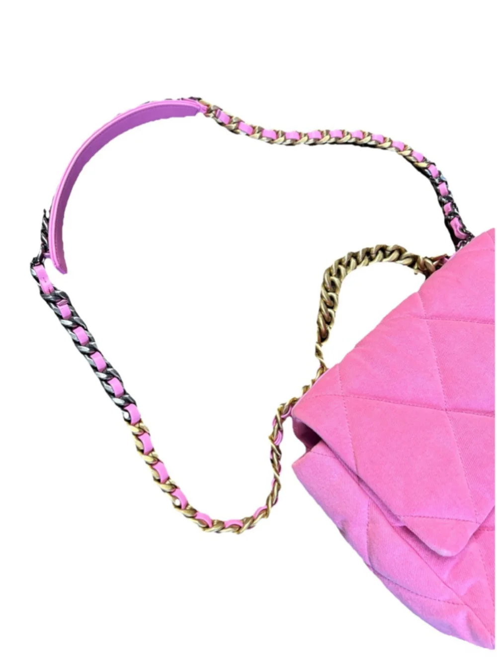 Chanel 19 Flap Bag Quilted Denim Medium Pink
